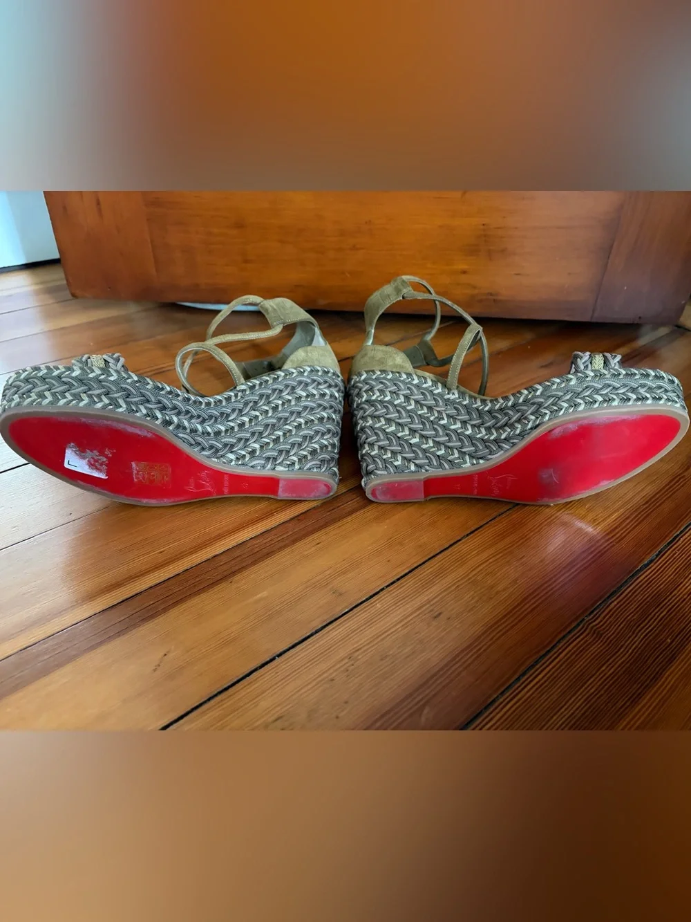 Christian Louboutin Olive Suede Braided Wedge Sandals